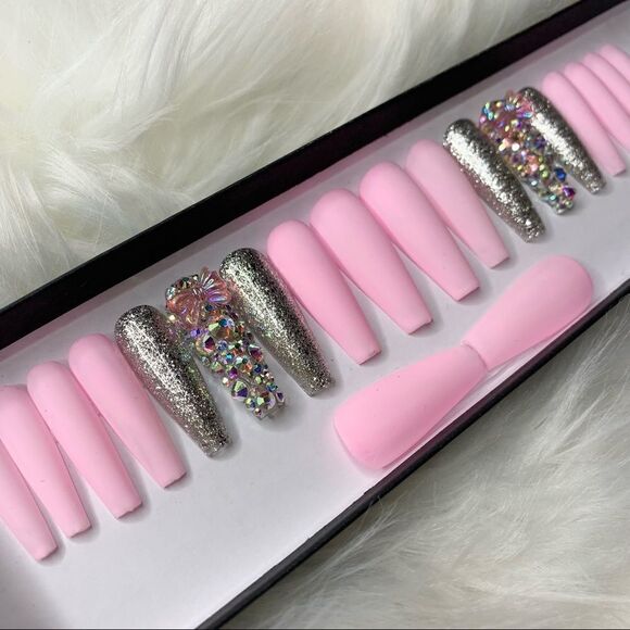 Baby Pink Bow Custom Press On Nails | High Quality Nails | Handmade - Picture 4 of 13